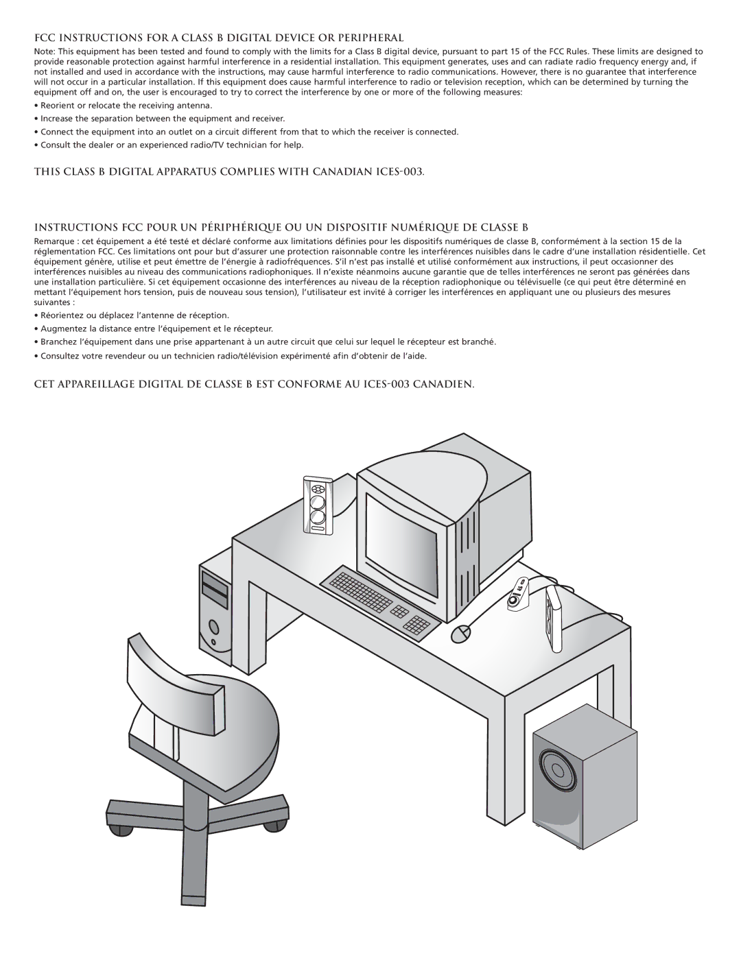 Altec Lansing MX5021 manual FCC Instructions for a Class B Digital Device or Peripheral 