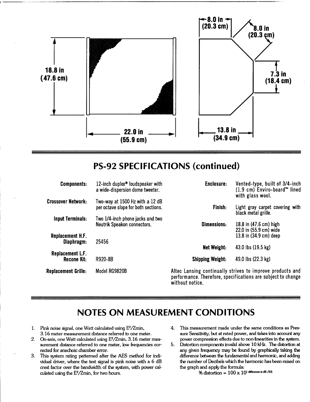 Altec Lansing PS-92 manual 