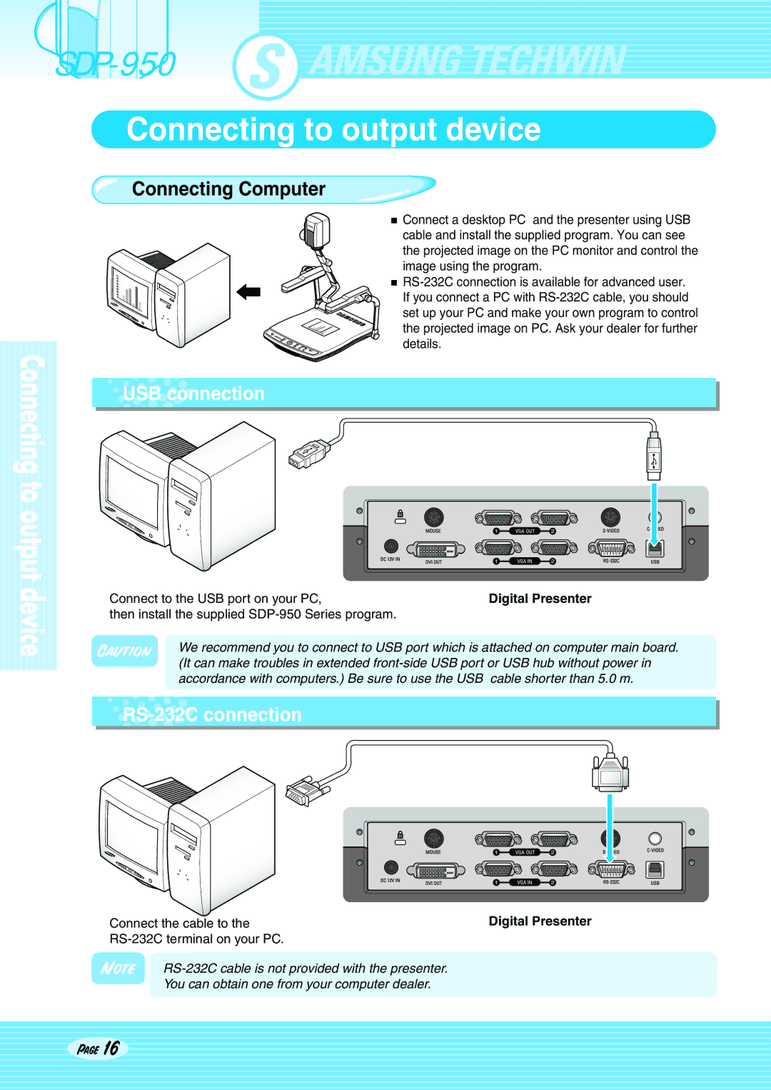 Altec Lansing SDP-950STA, SDP-950DXA user manual Connecting Computer, USB connection, RS-232C connection 