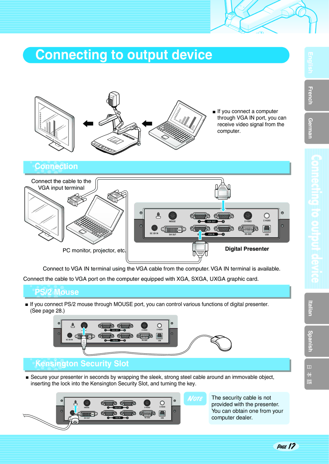 Altec Lansing SDP-950DXA, SDP-950STA user manual PS/2 Mouse, Kensington Security Slot 