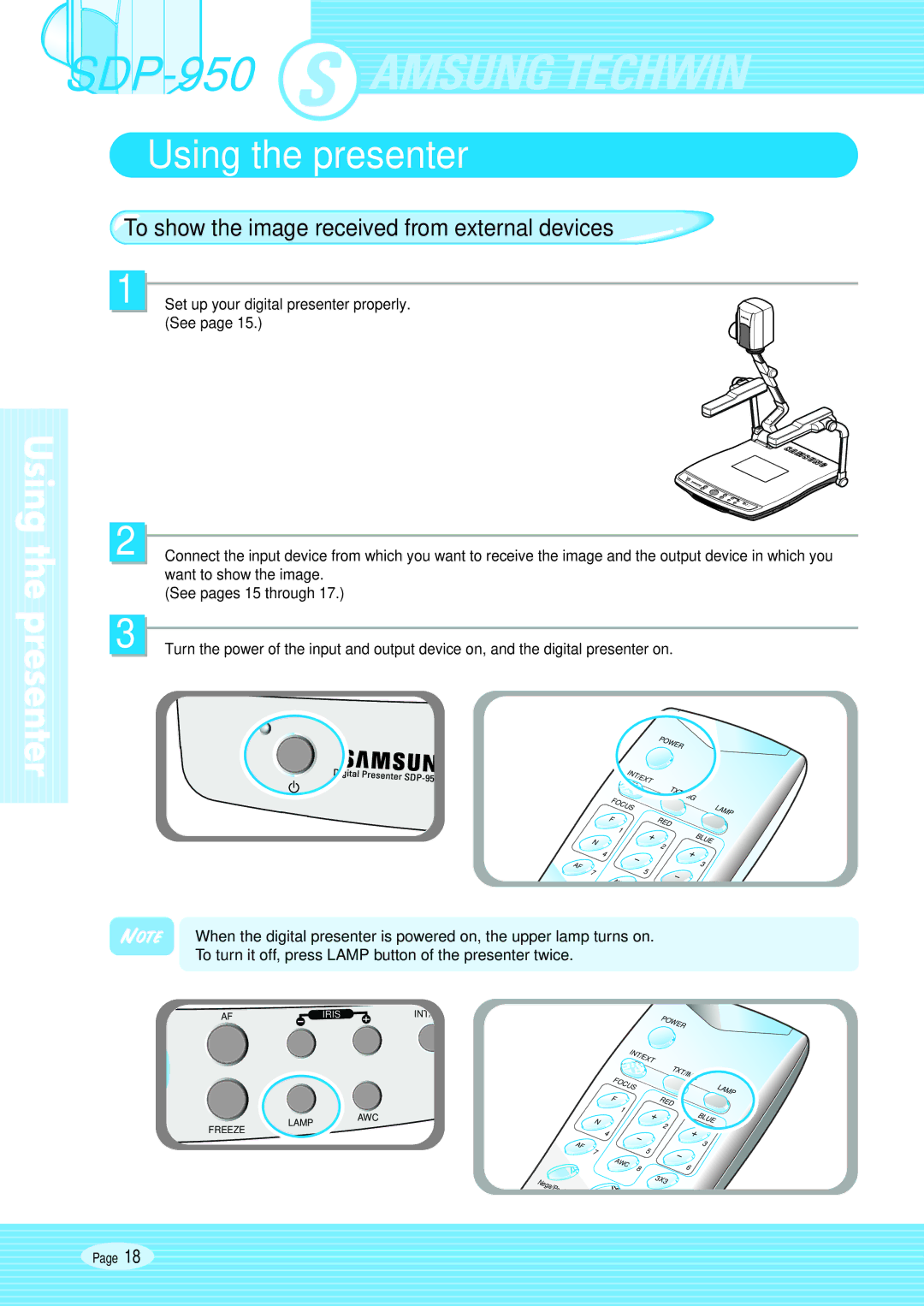 Altec Lansing SDP-950STA, SDP-950DXA user manual Using the presenter, To show the image received from external devices 