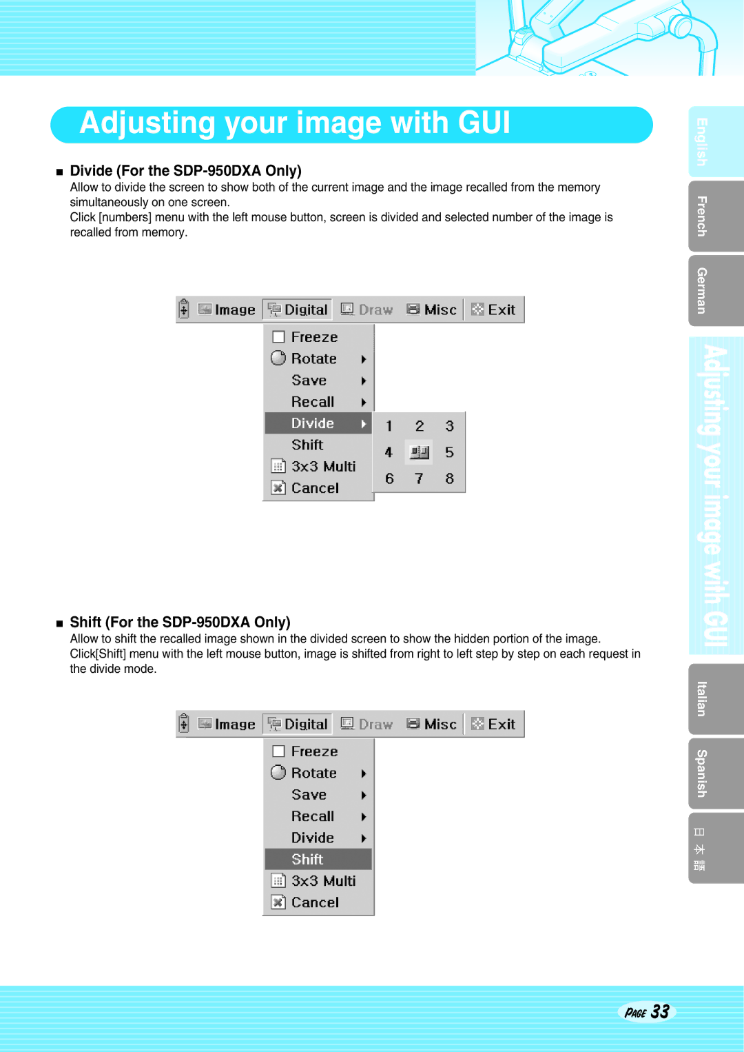 Altec Lansing SDP-950STA user manual Divide For the SDP-950DXA Only, Shift For the SDP-950DXA Only 