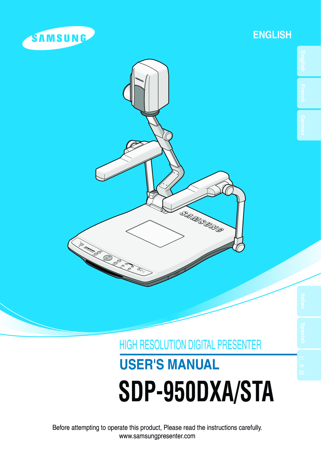 Altec Lansing user manual SDP-950DXA/STA, Users Manual, English, High Resolution Digital Presenter, Italian Spanish 