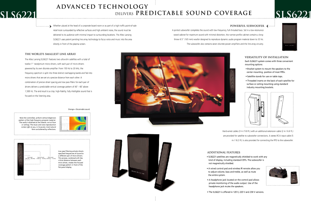 Altec Lansing SLS6221 Powerful Subwoofer, World’s Smallest Line Array, Versatility of Installation, Additional Features 