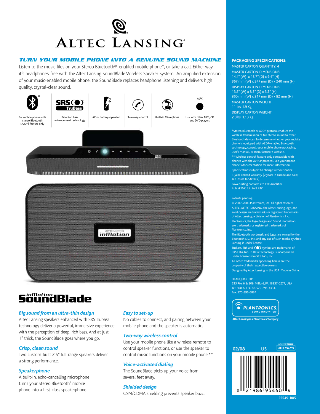 Altec Lansing SoundBlade manual Turn Your Mobile Phone into a Genuine Sound Machine, Big sound from an ultra-thin design 