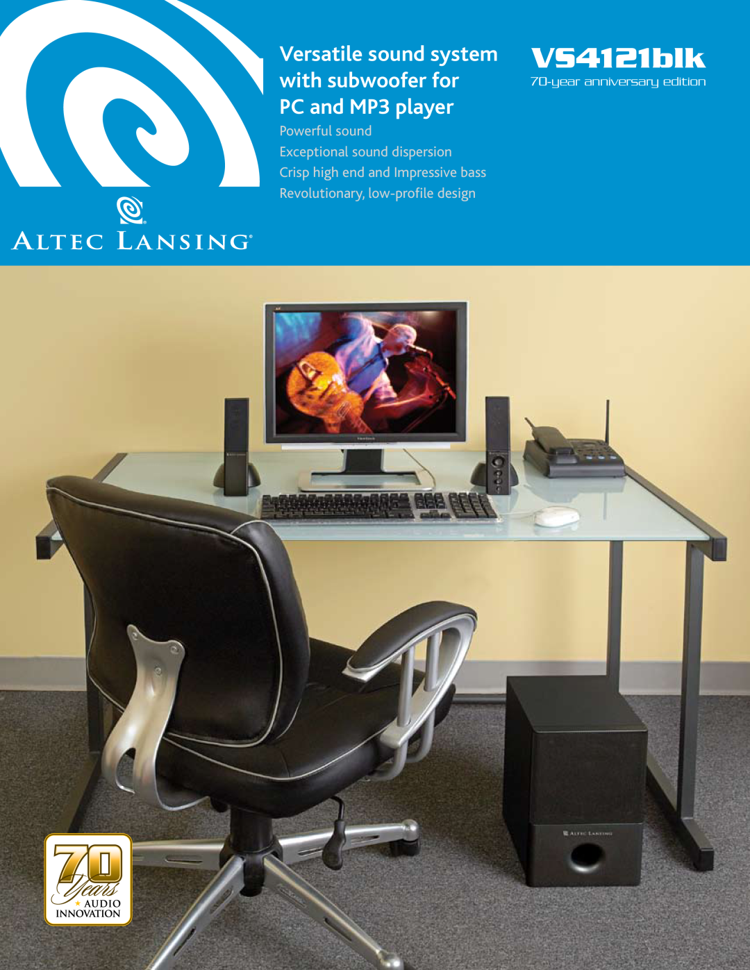 Altec Lansing VS4121BLK manual VS4121blk, Powerful sound, yearanniversary edition 