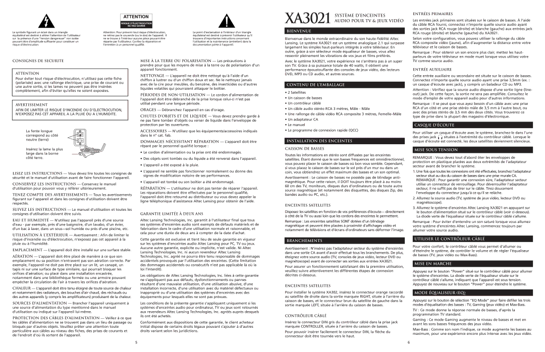 Altec Lansing manual XA3021 Système D’ENCEINTES Audio Pour TV & Jeux Vidéo 