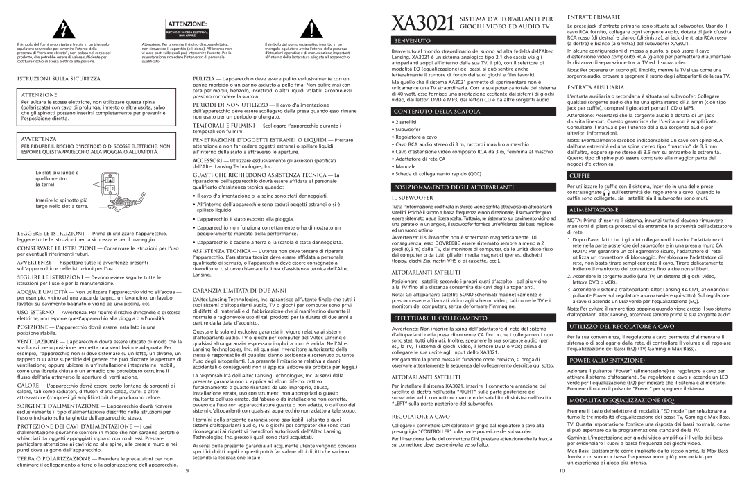 Altec Lansing manual XA3021 Sistema D’ALTOPARLANTI PER Giochi Video ED Audio TV 