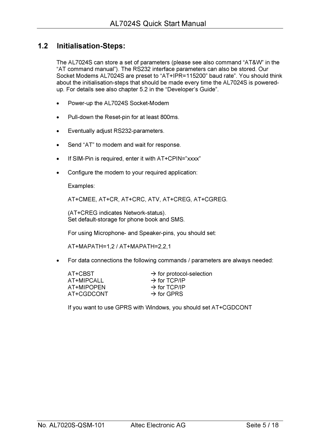 Altech Auto Security AL7024S manual Initialisation-Steps, At+Cmee, At+Cr, At+Crc, Atv, At+Creg, At+Cgreg 