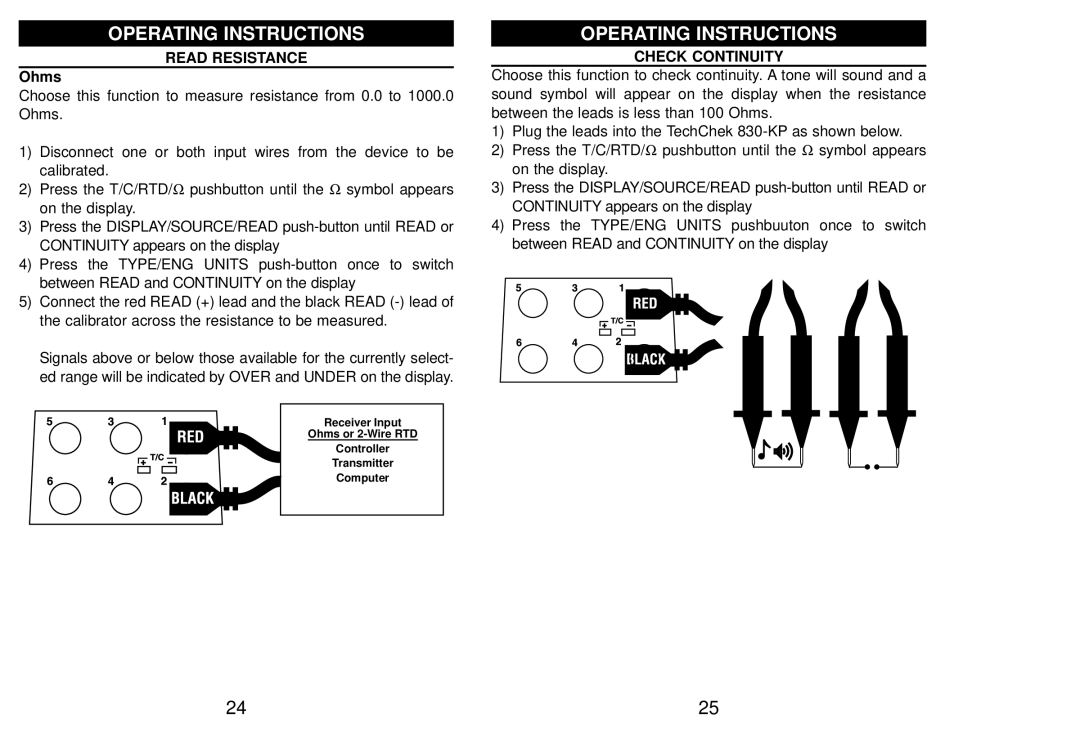 Altek 830-KP manual Read Resistance, Ohms, Check Continuity 