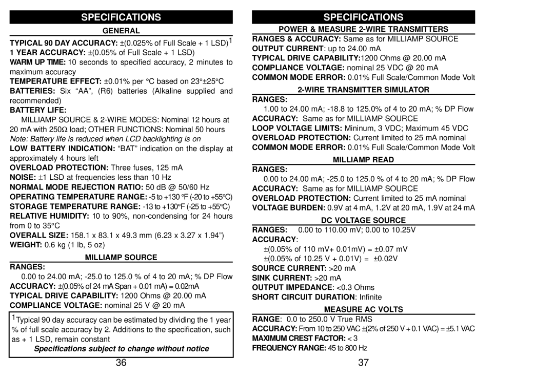 Altek 830-KP manual Specifications 