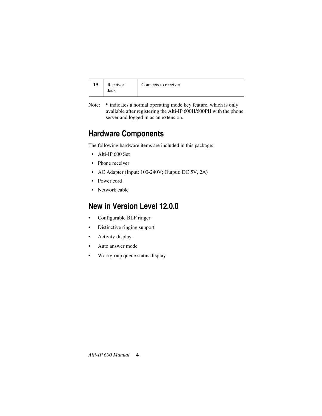 AltiGen comm 600 manual Hardware Components, New in Version Level 