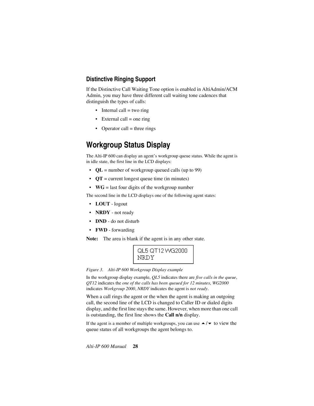 AltiGen comm 600 manual Workgroup Status Display, Distinctive Ringing Support 