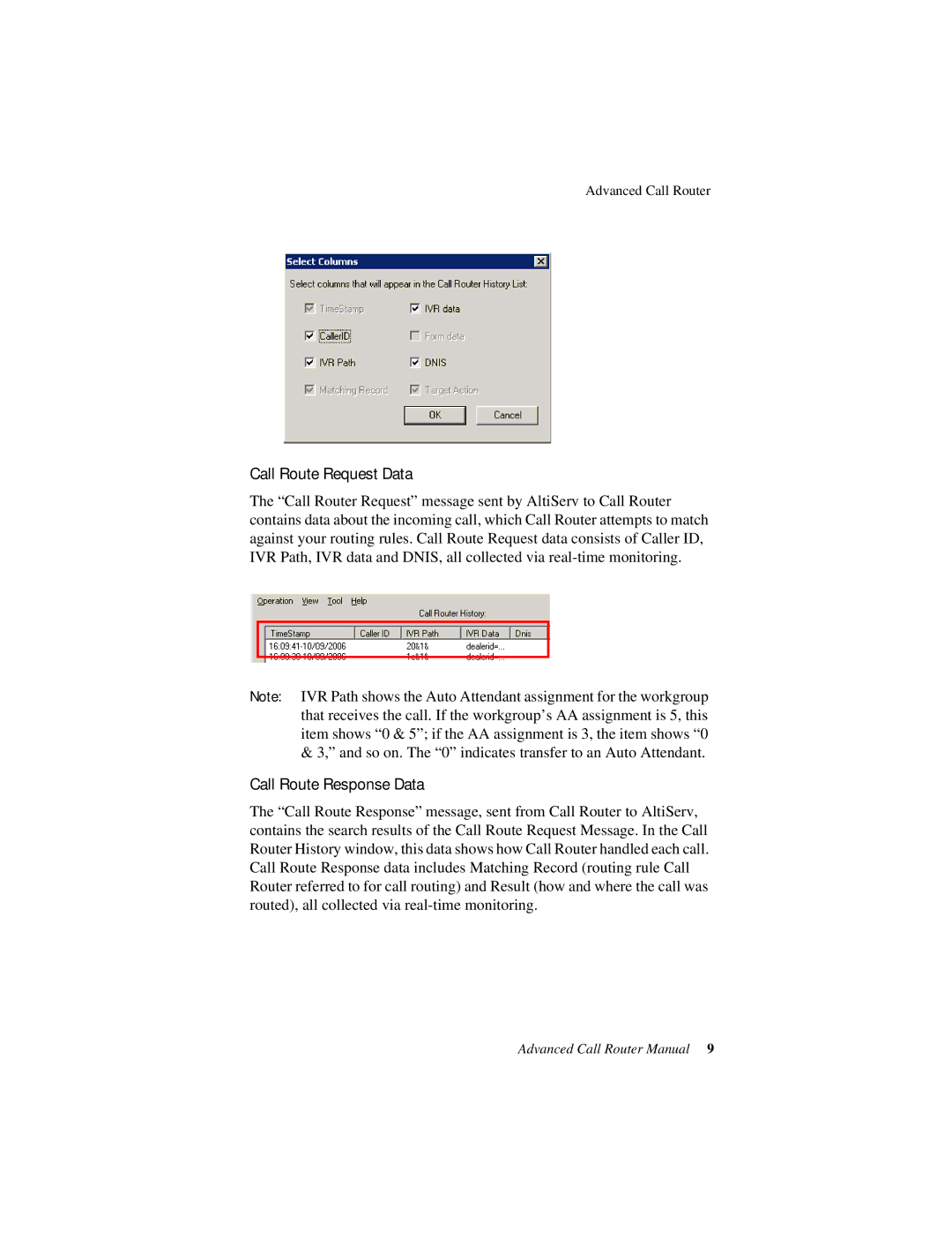 AltiGen comm 6/2008 4510-0001-6.0 manual Call Route Request Data, Call Route Response Data 