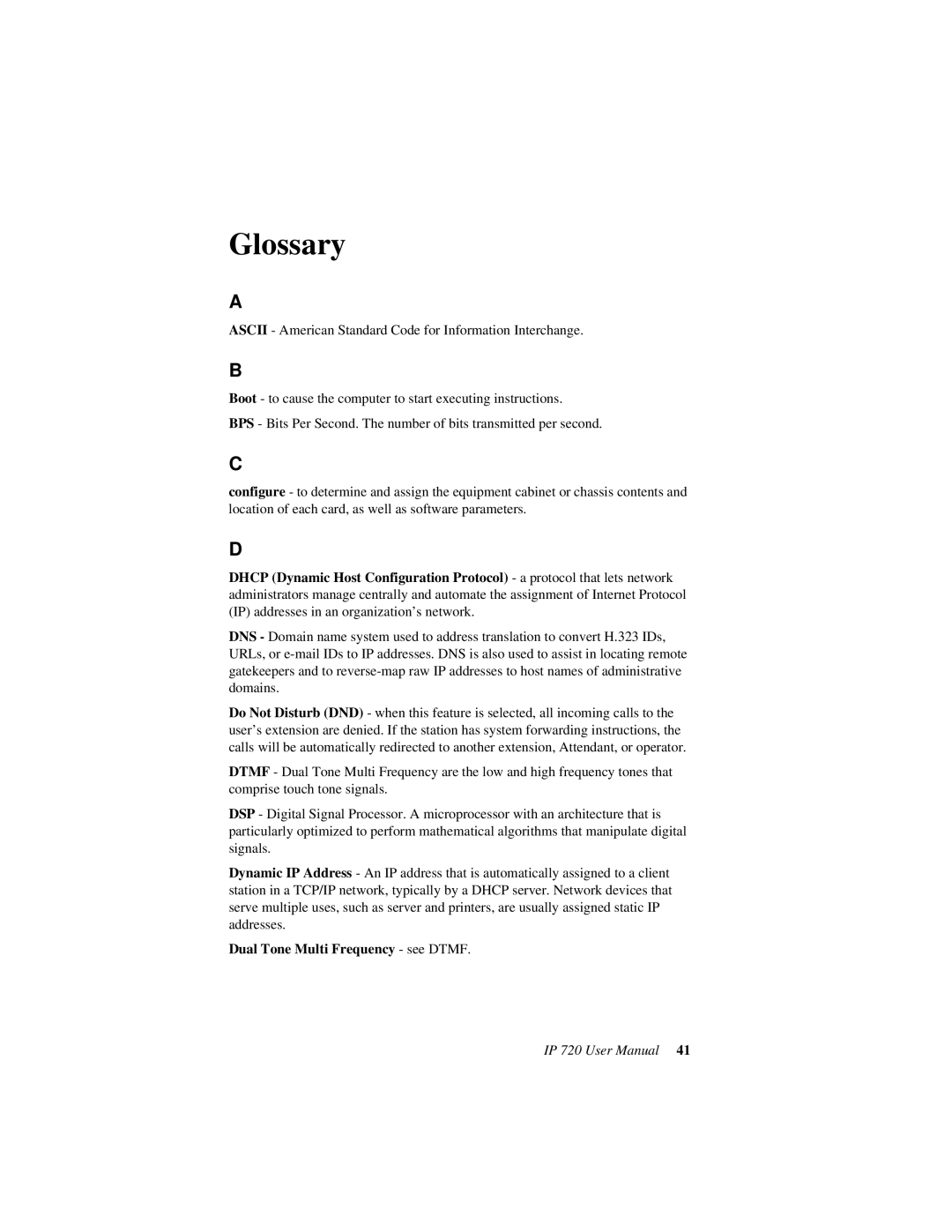 AltiGen comm 720 user manual Glossary, Dual Tone Multi Frequency see Dtmf 