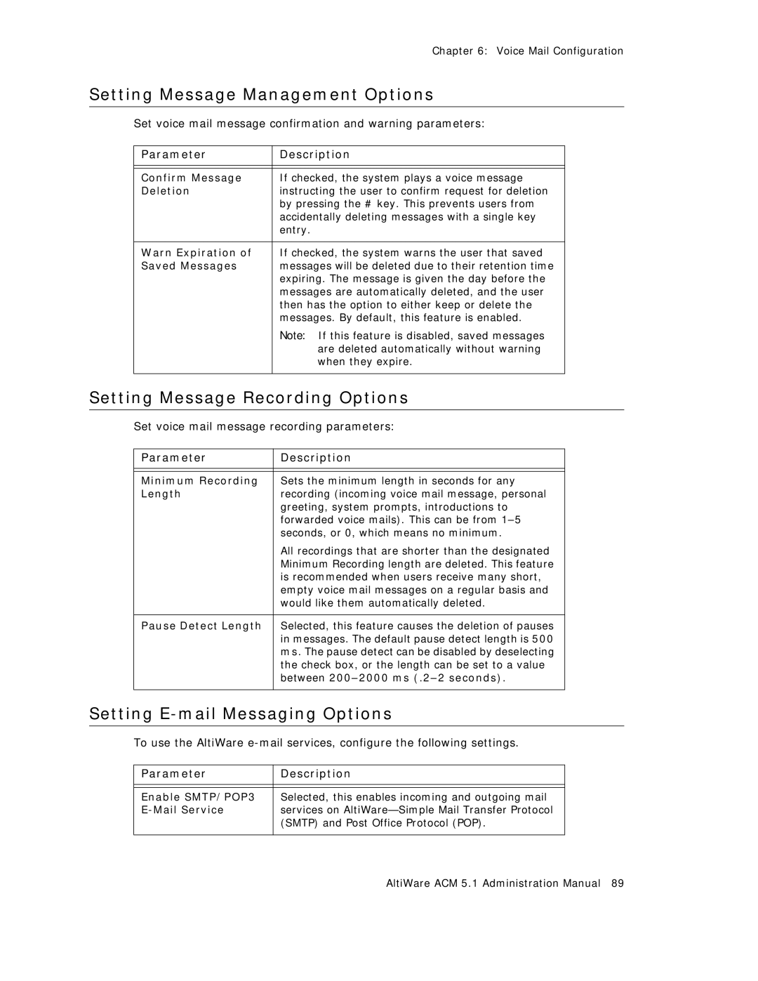 AltiGen comm ACM 5.1 manual Setting Message Management Options, Setting Message Recording Options 