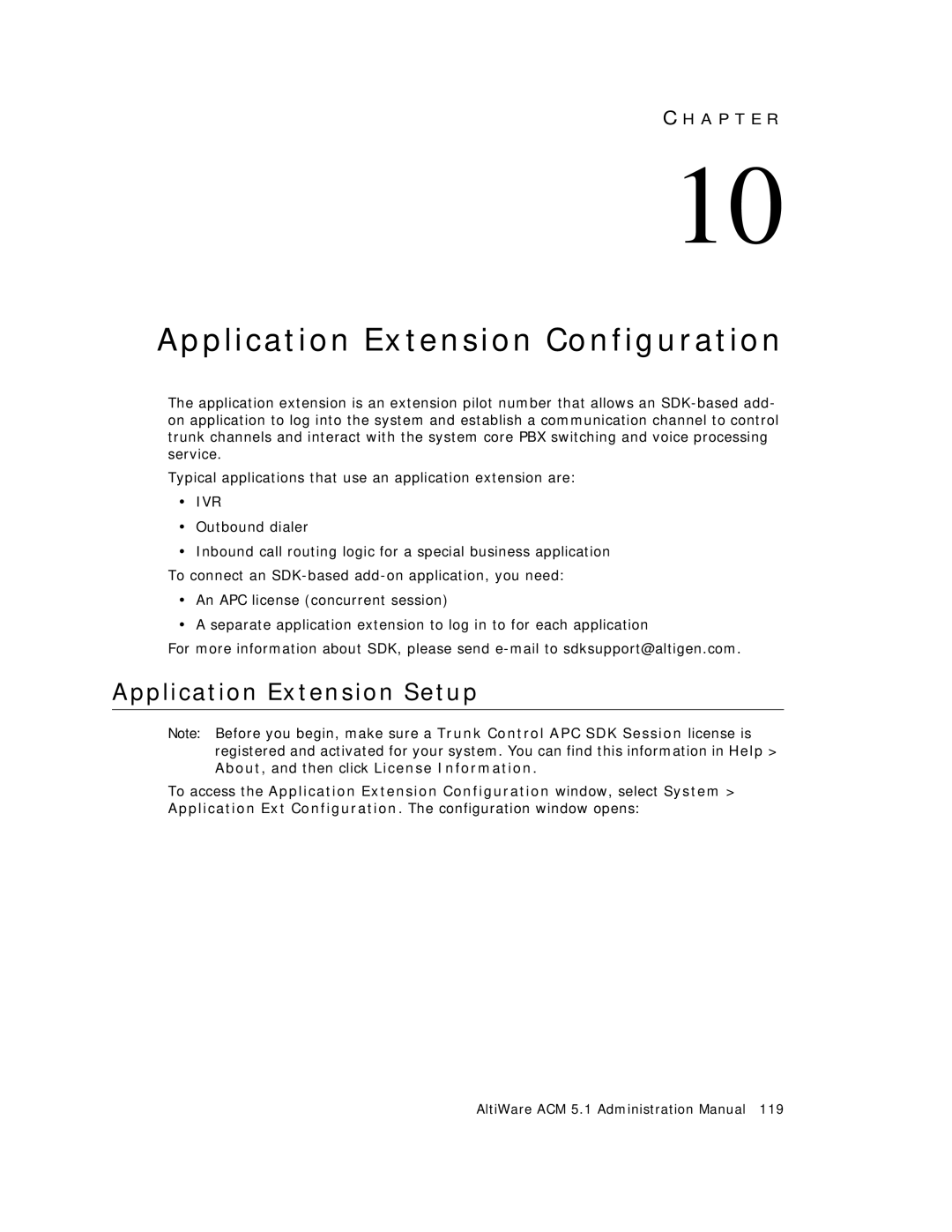 AltiGen comm ACM 5.1 manual Application Extension Configuration, Application Extension Setup 