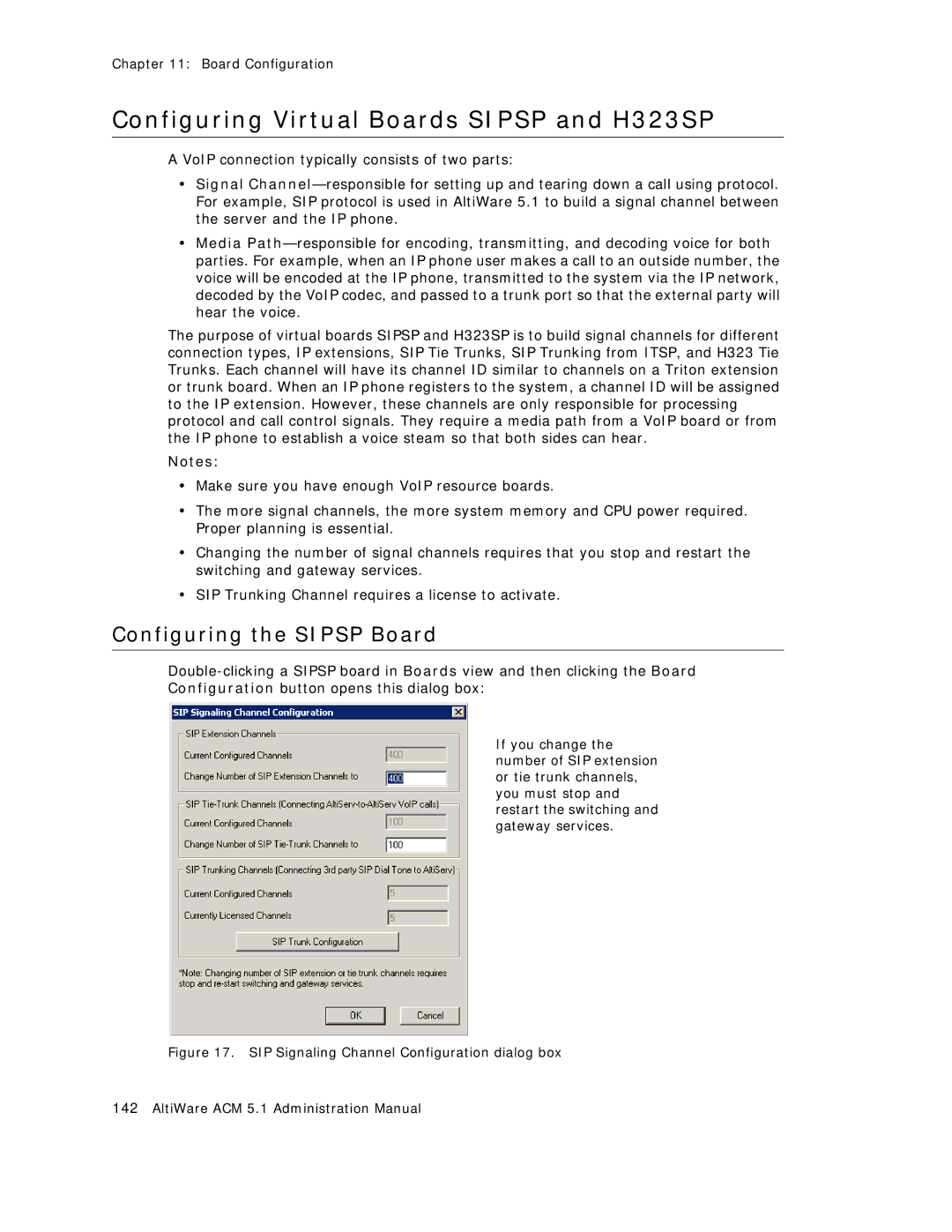 AltiGen comm ACM 5.1 manual Configuring Virtual Boards Sipsp and H323SP, Configuring the Sipsp Board 