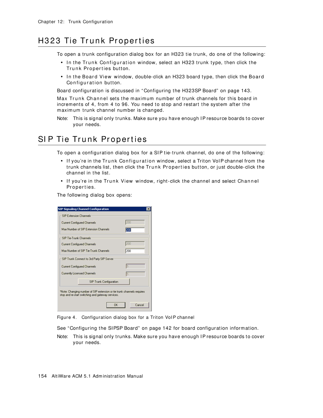 AltiGen comm ACM 5.1 manual H323 Tie Trunk Properties, SIP Tie Trunk Properties 