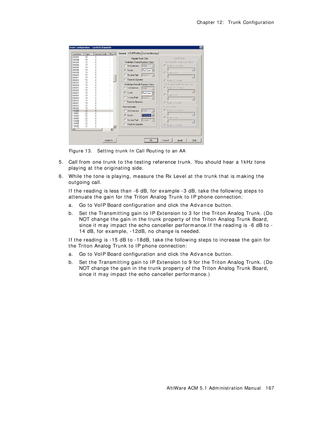 AltiGen comm ACM 5.1 manual Setting trunk In Call Routing to an AA 