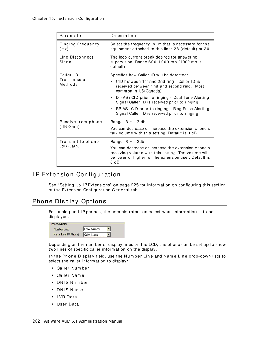 AltiGen comm ACM 5.1 manual IP Extension Configuration, Phone Display Options 