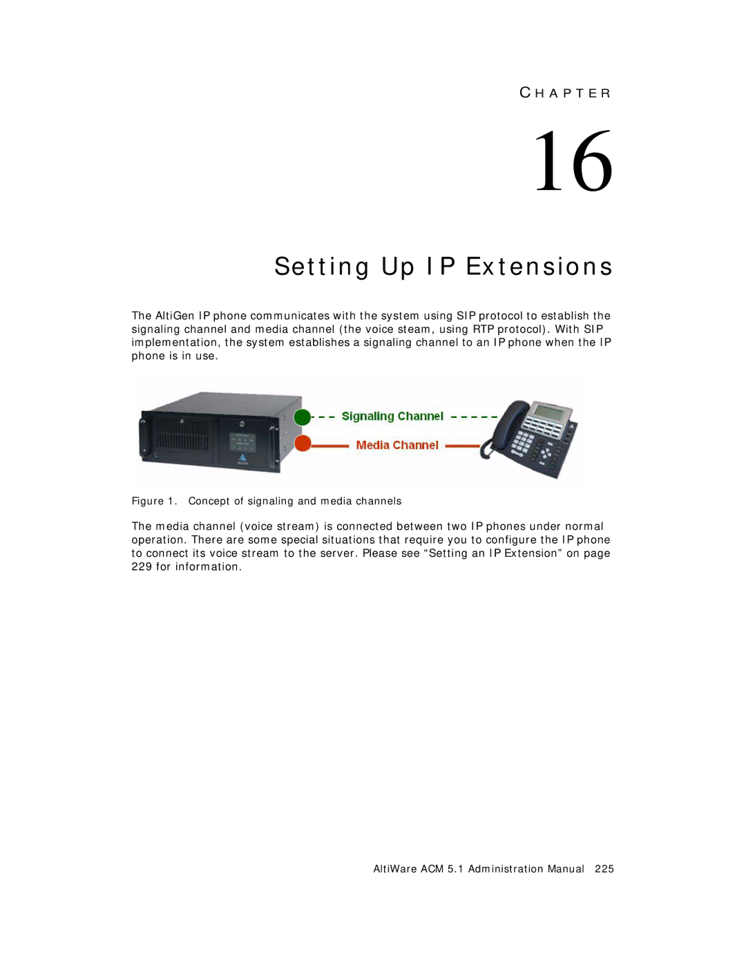 AltiGen comm ACM 5.1 manual Setting Up IP Extensions, Concept of signaling and media channels 