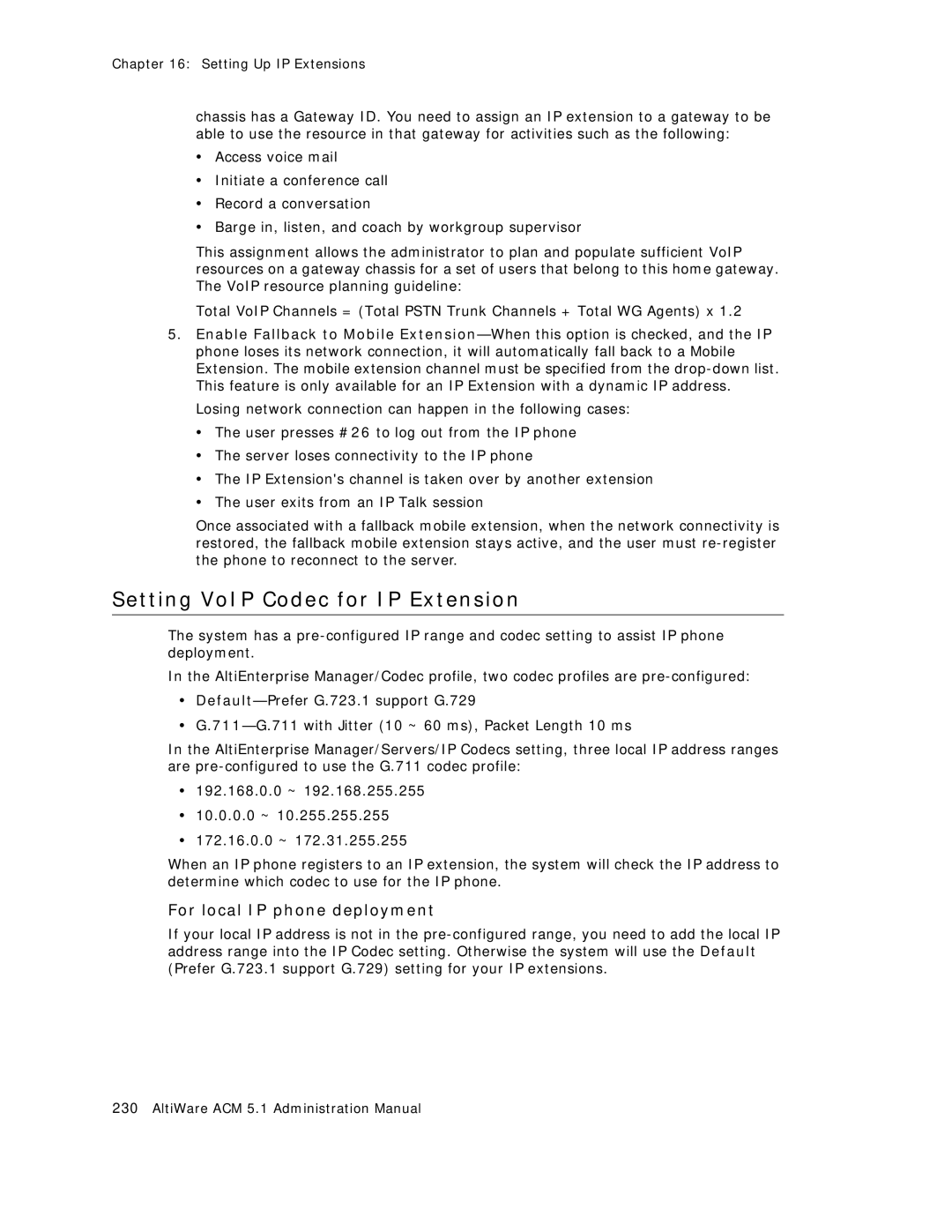 AltiGen comm ACM 5.1 manual Setting VoIP Codec for IP Extension, For local IP phone deployment 