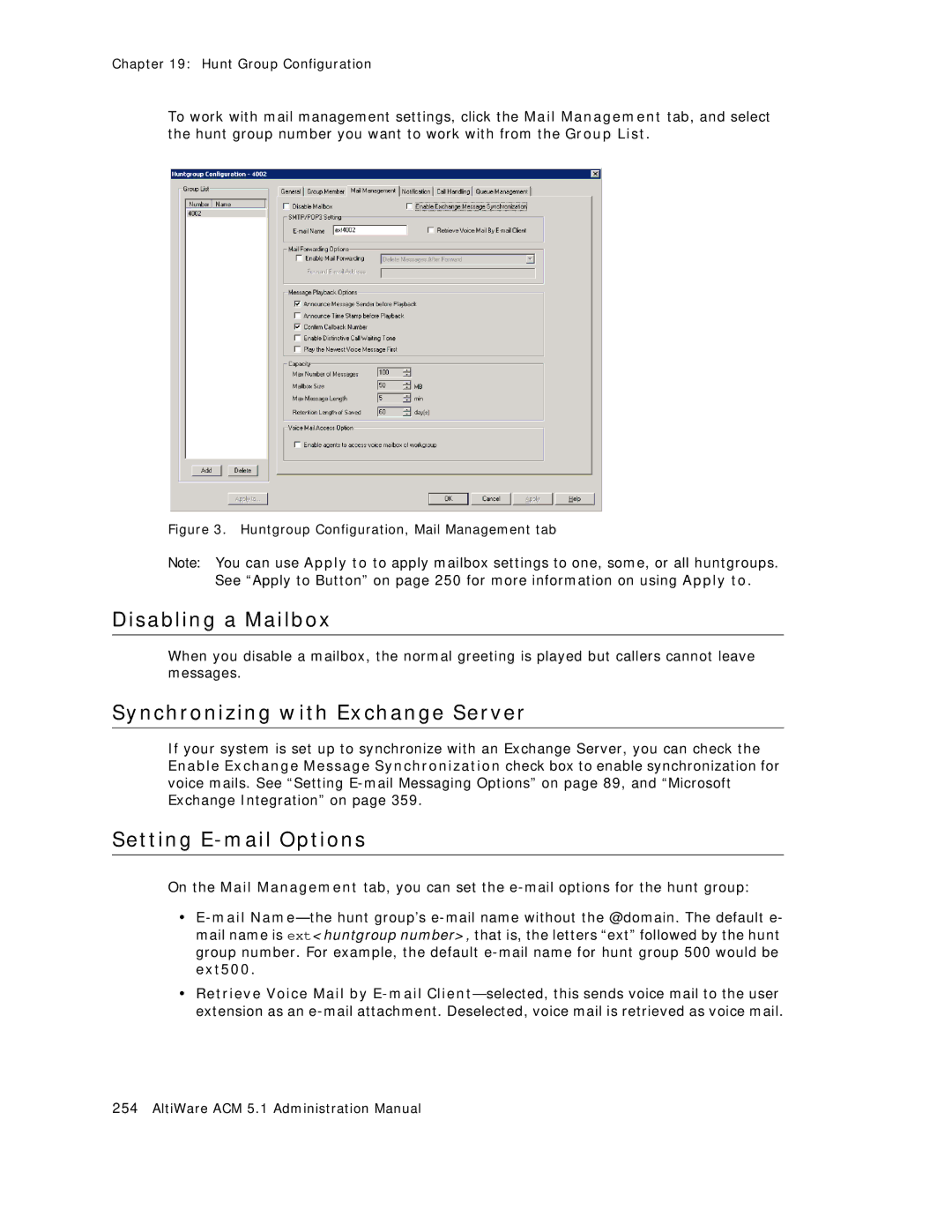 AltiGen comm ACM 5.1 manual Setting E-mail Options, Huntgroup Configuration, Mail Management tab 