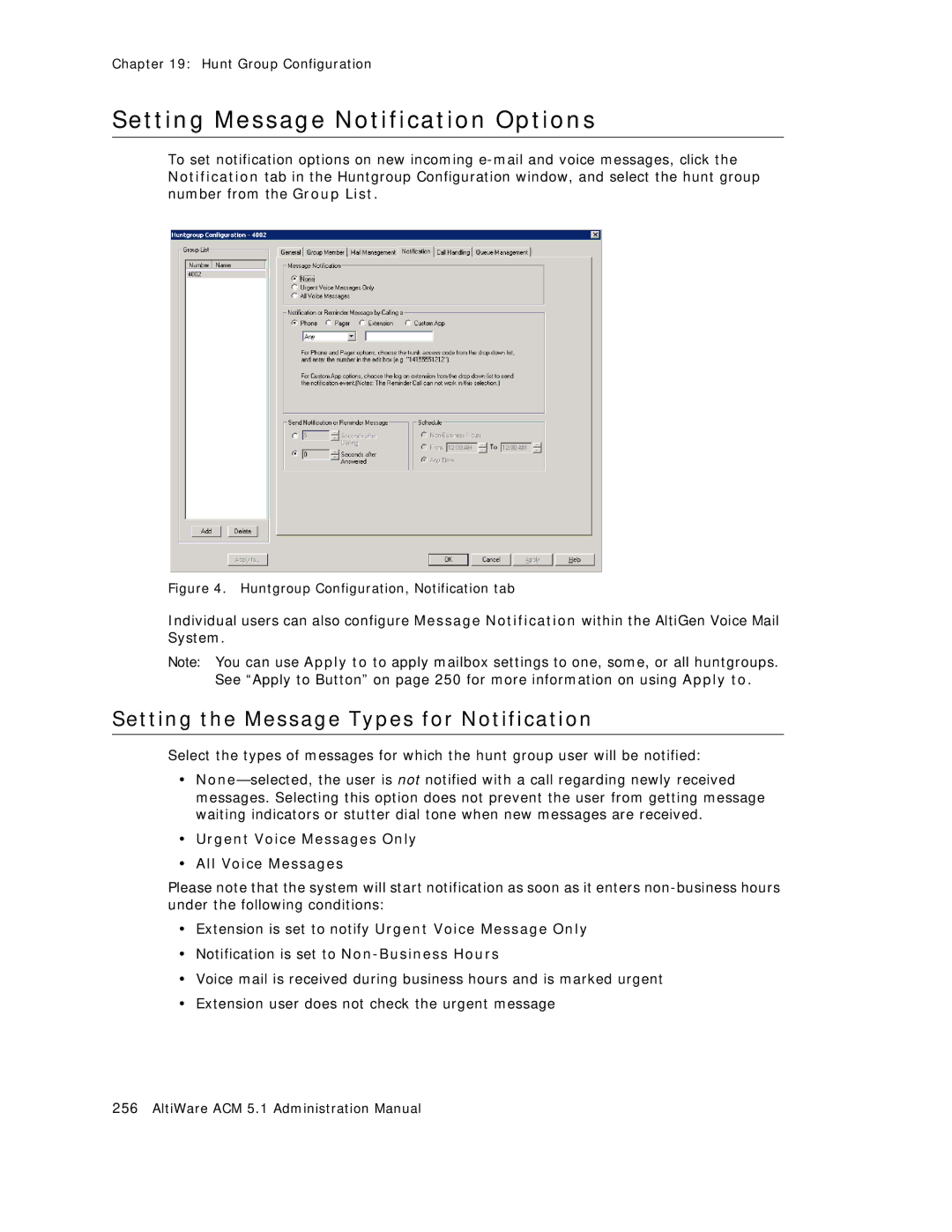 AltiGen comm ACM 5.1 manual Huntgroup Configuration, Notification tab 