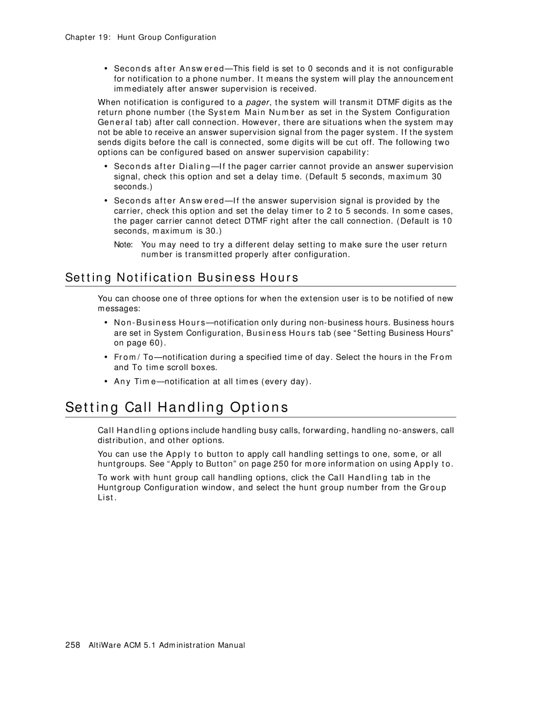 AltiGen comm ACM 5.1 manual Setting Call Handling Options, Setting Notification Business Hours 