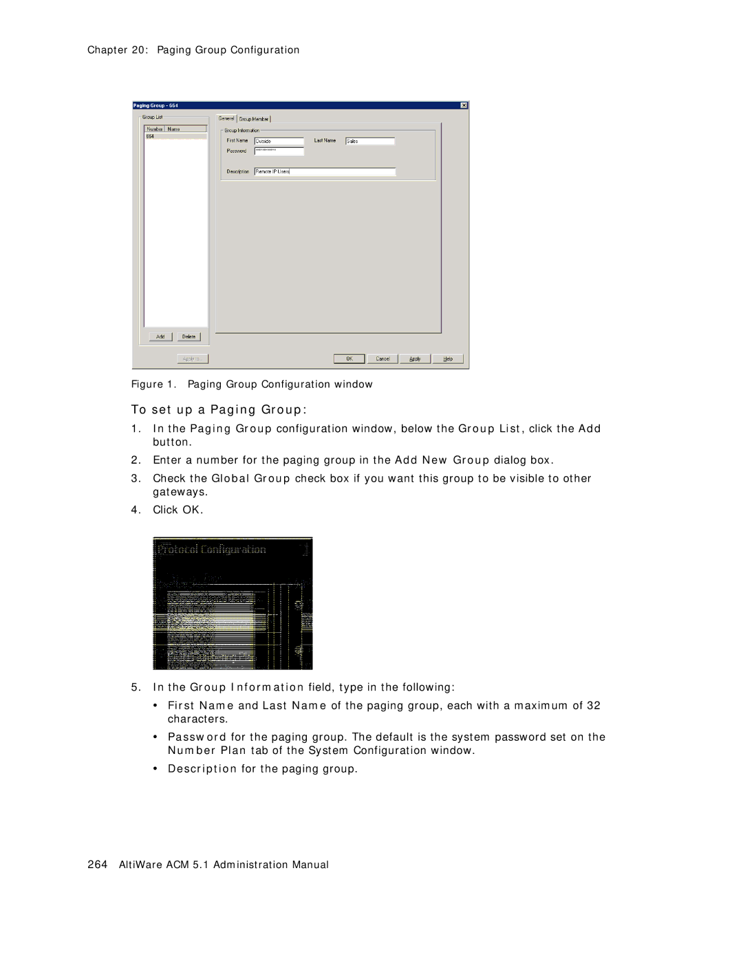 AltiGen comm ACM 5.1 manual To set up a Paging Group, Paging Group Configuration window 