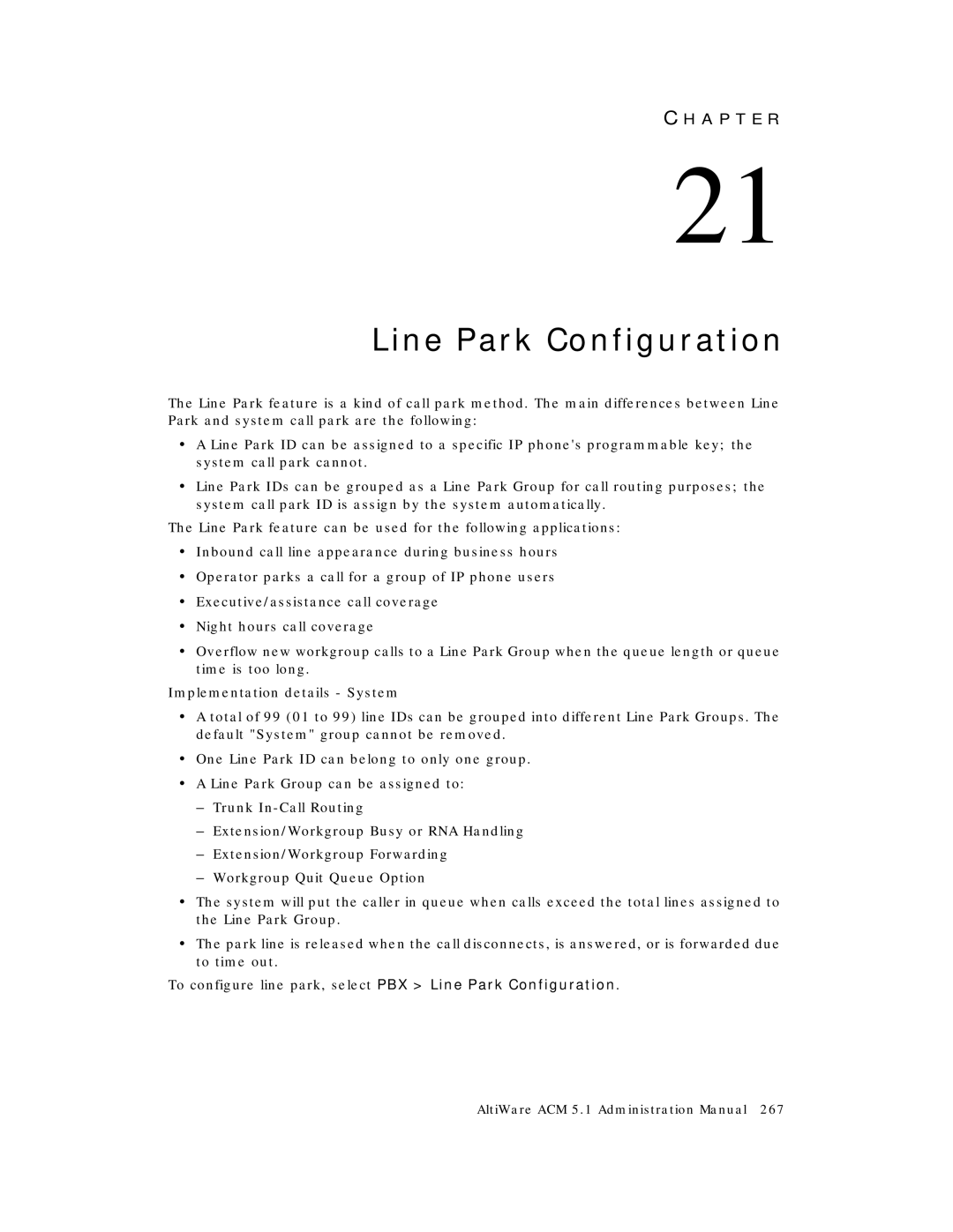 AltiGen comm ACM 5.1 manual Line Park Configuration 