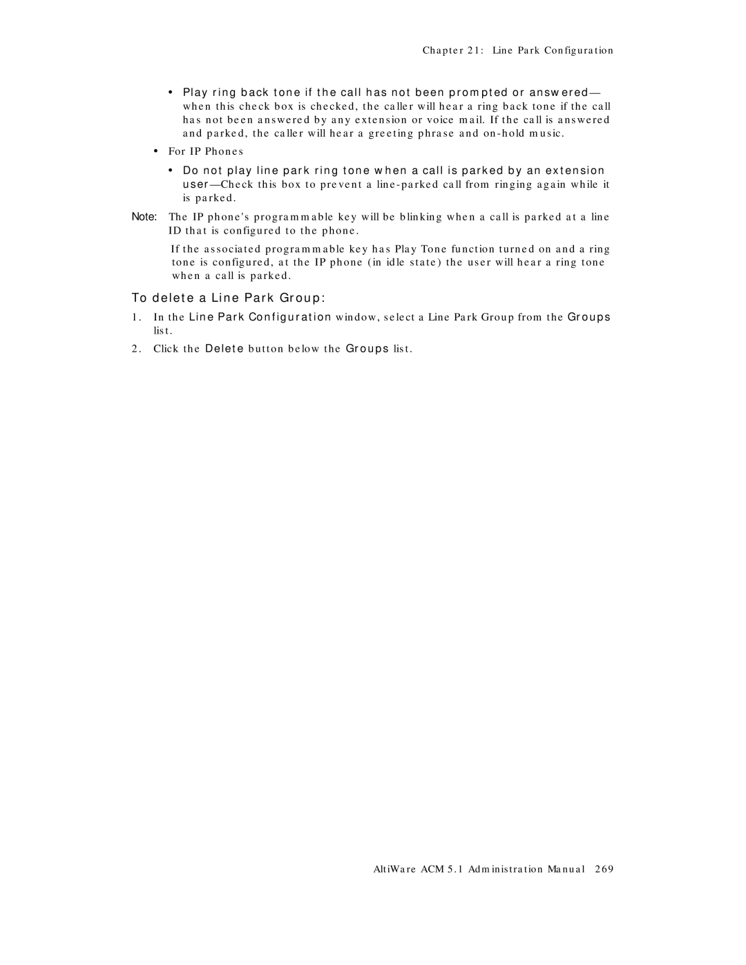 AltiGen comm ACM 5.1 manual To delete a Line Park Group 