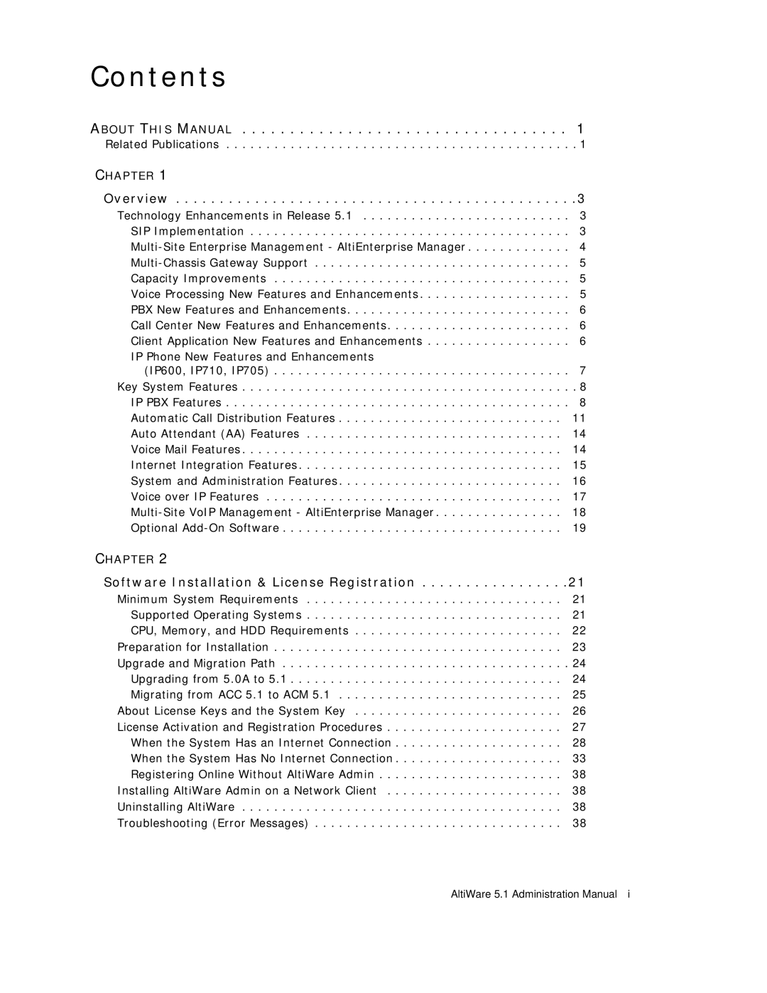 AltiGen comm ACM 5.1 manual Contents 