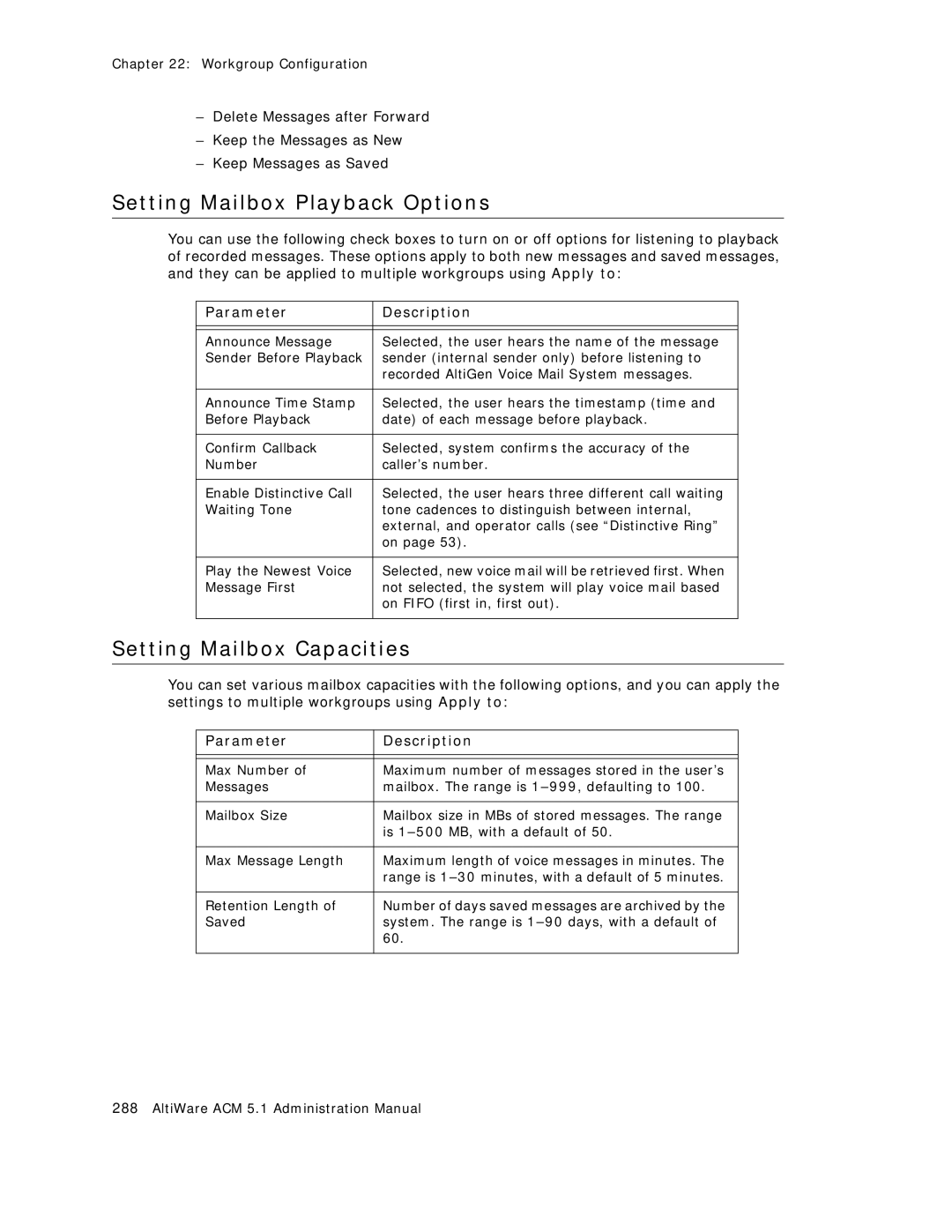 AltiGen comm ACM 5.1 manual Setting Mailbox Playback Options 