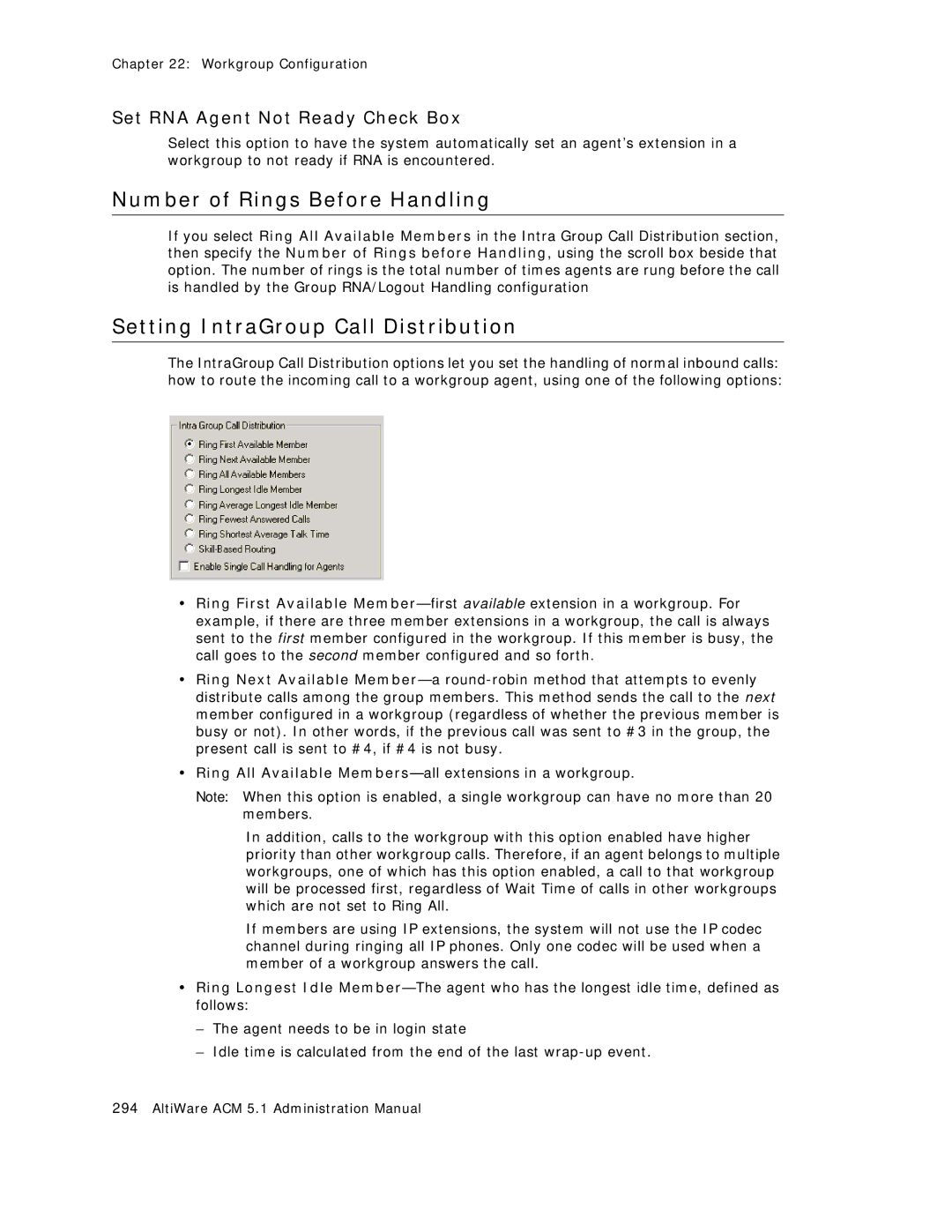 AltiGen comm ACM 5.1 manual Number of Rings Before Handling, Setting IntraGroup Call Distribution 