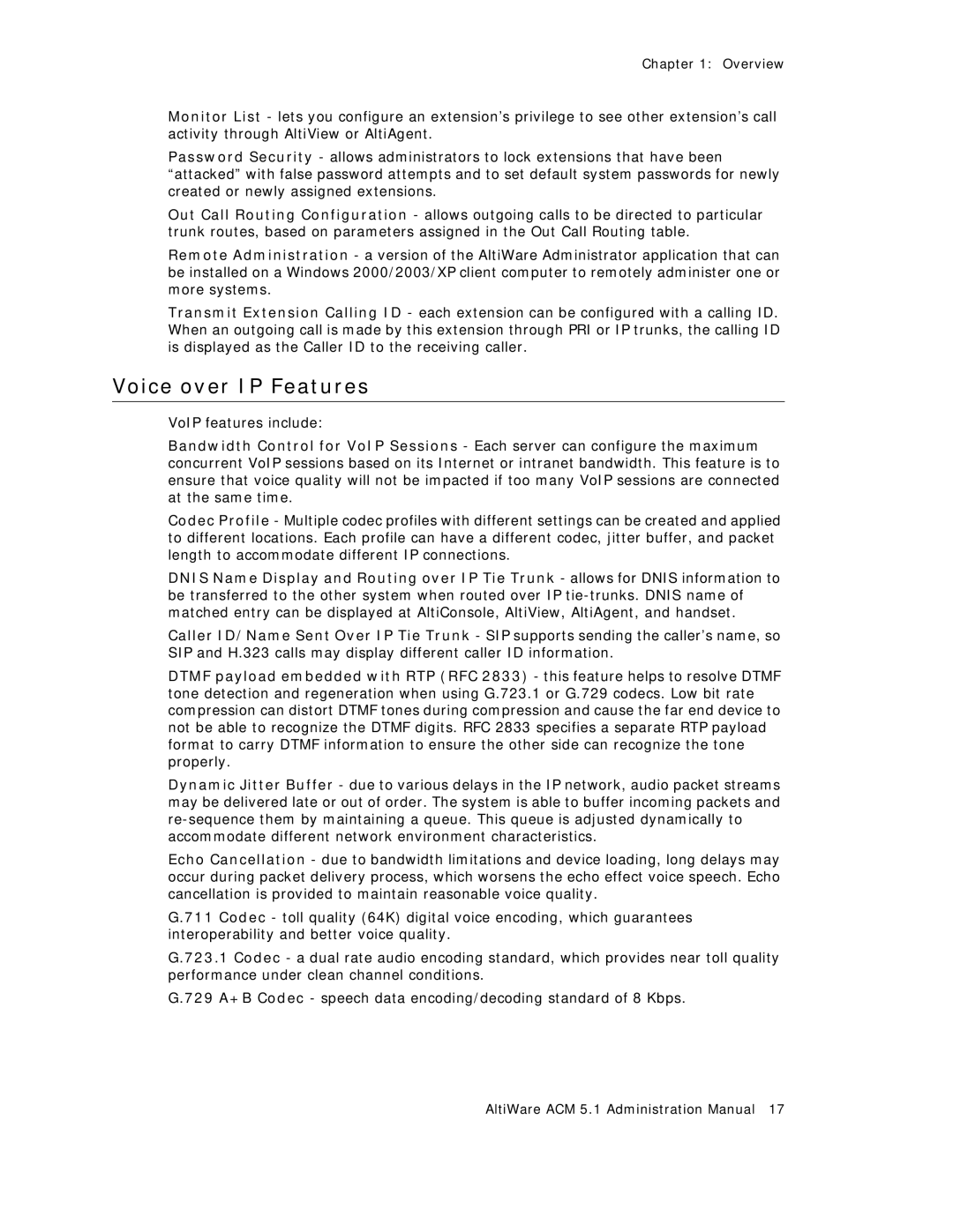 AltiGen comm ACM 5.1 manual Voice over IP Features 