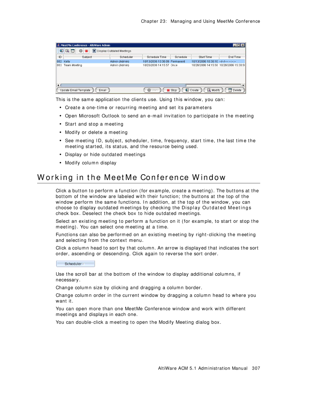 AltiGen comm ACM 5.1 manual Working in the MeetMe Conference Window 