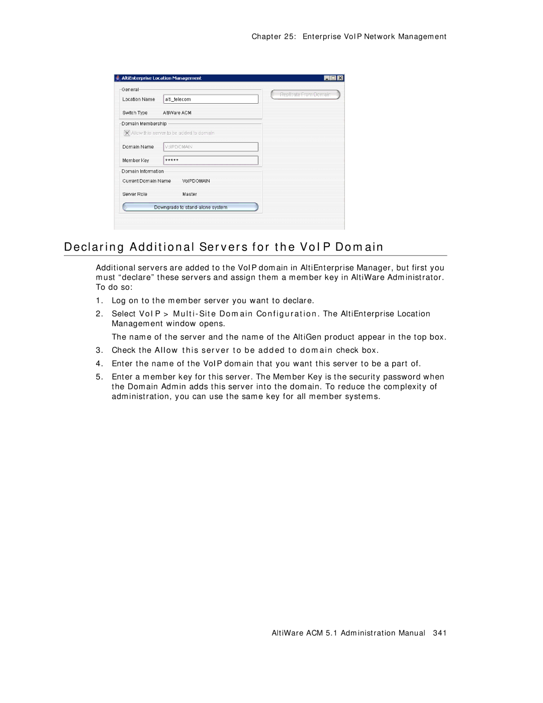 AltiGen comm ACM 5.1 manual Declaring Additional Servers for the VoIP Domain 