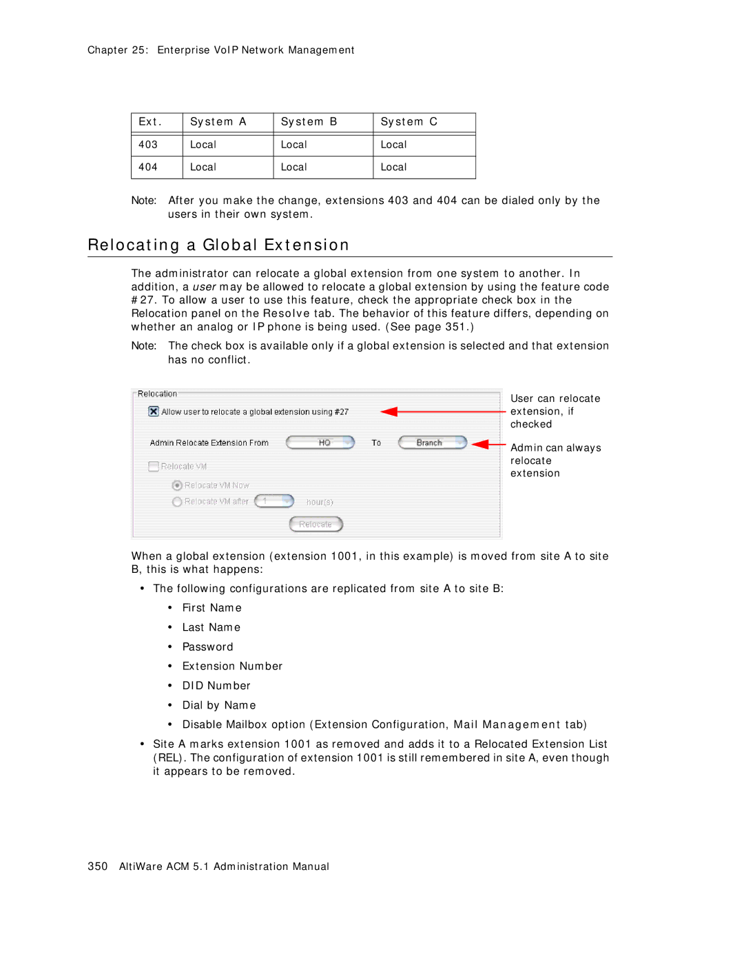 AltiGen comm ACM 5.1 manual Relocating a Global Extension 