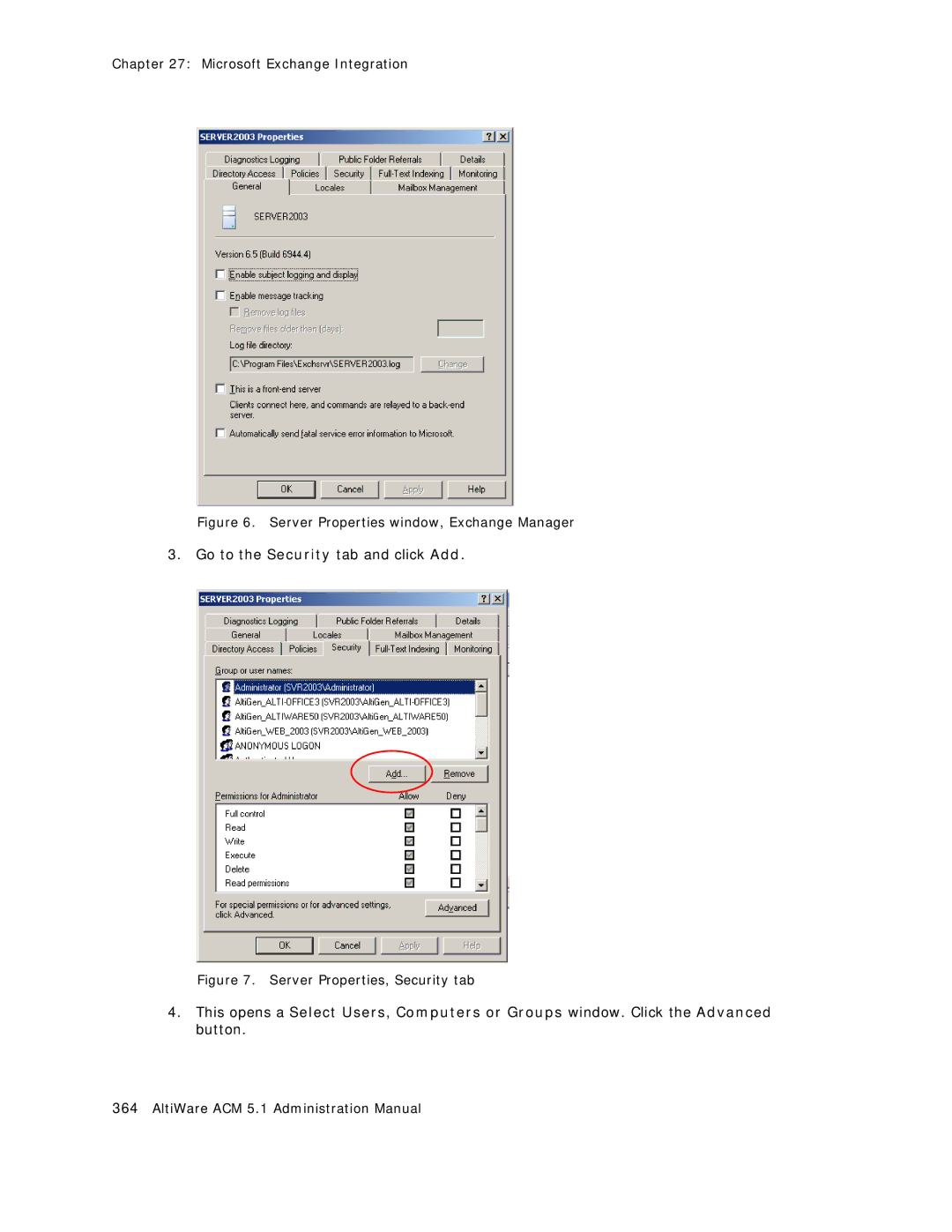 AltiGen comm ACM 5.1 manual Go to the Security tab and click Add 