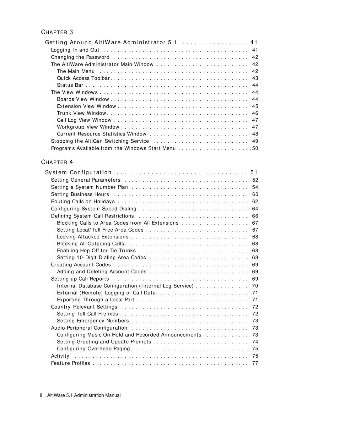 AltiGen comm ACM 5.1 manual Getting Around AltiWare Administrator 5.1, System Configuration 