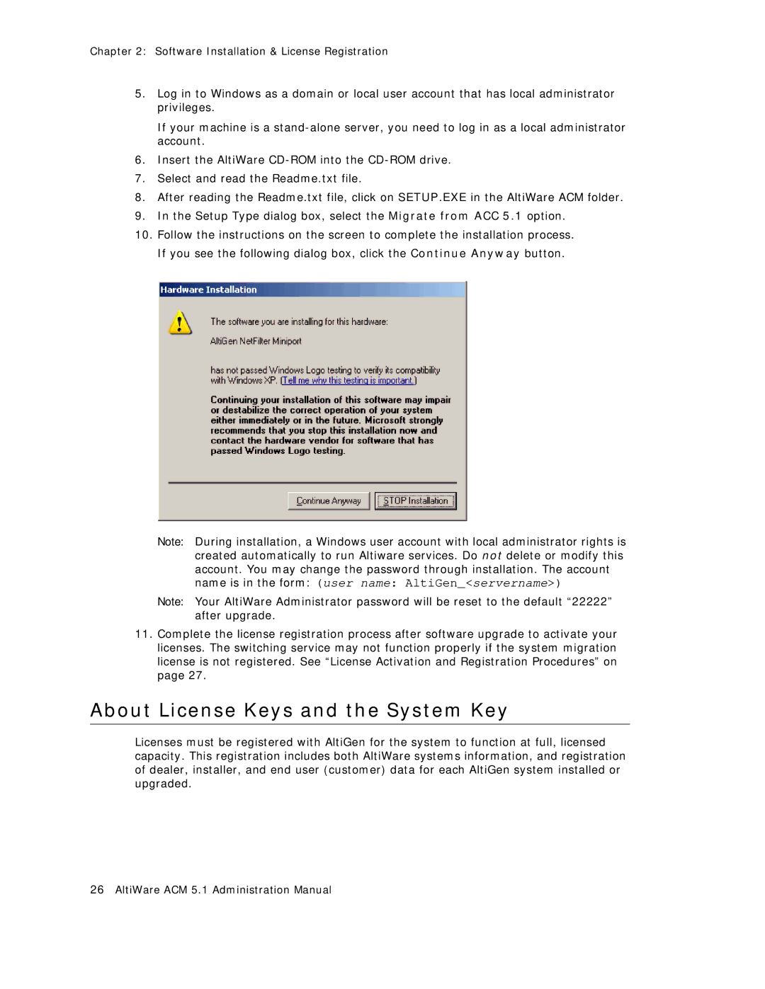 AltiGen comm ACM 5.1 manual About License Keys and the System Key 