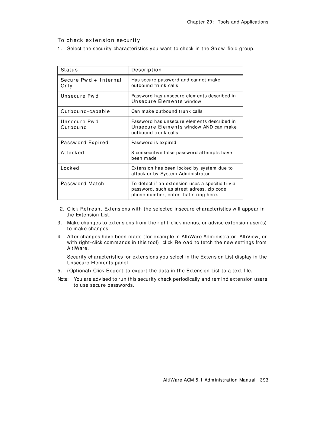 AltiGen comm ACM 5.1 manual To check extension security 