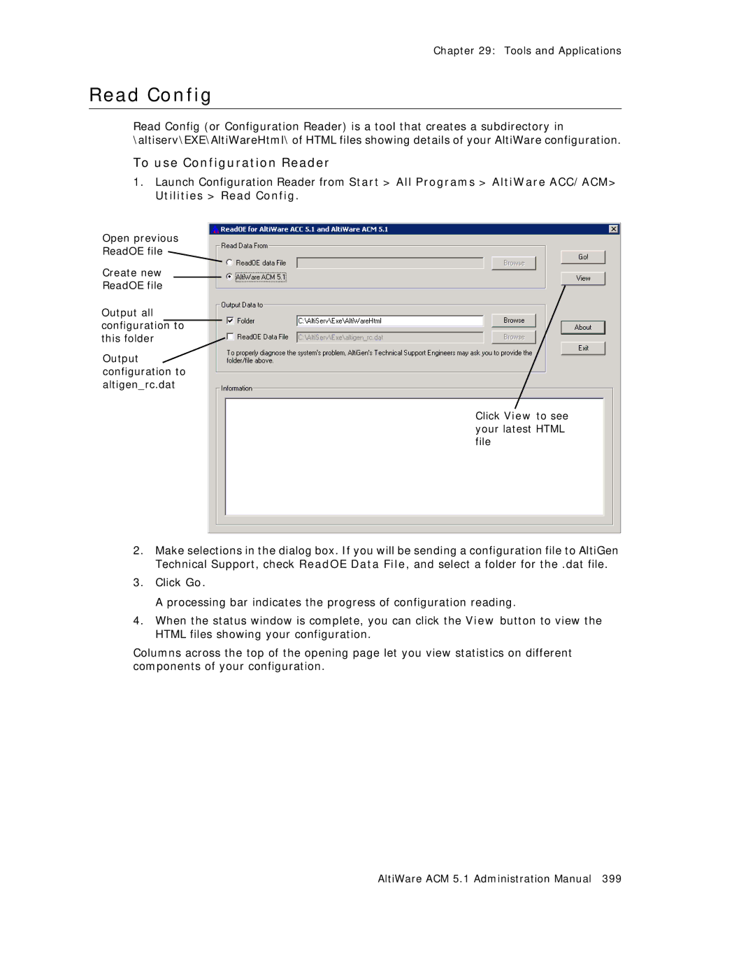 AltiGen comm ACM 5.1 manual Read Config, To use Configuration Reader 