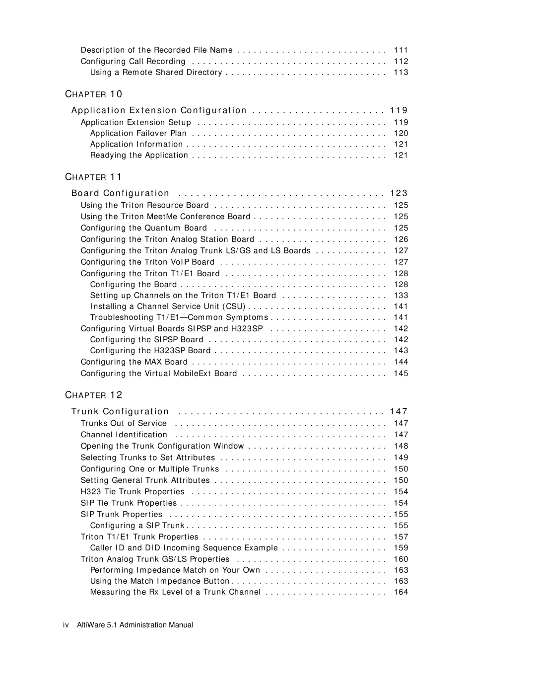 AltiGen comm ACM 5.1 manual Application Extension Configuration, Board Configuration, Trunk Configuration 147 