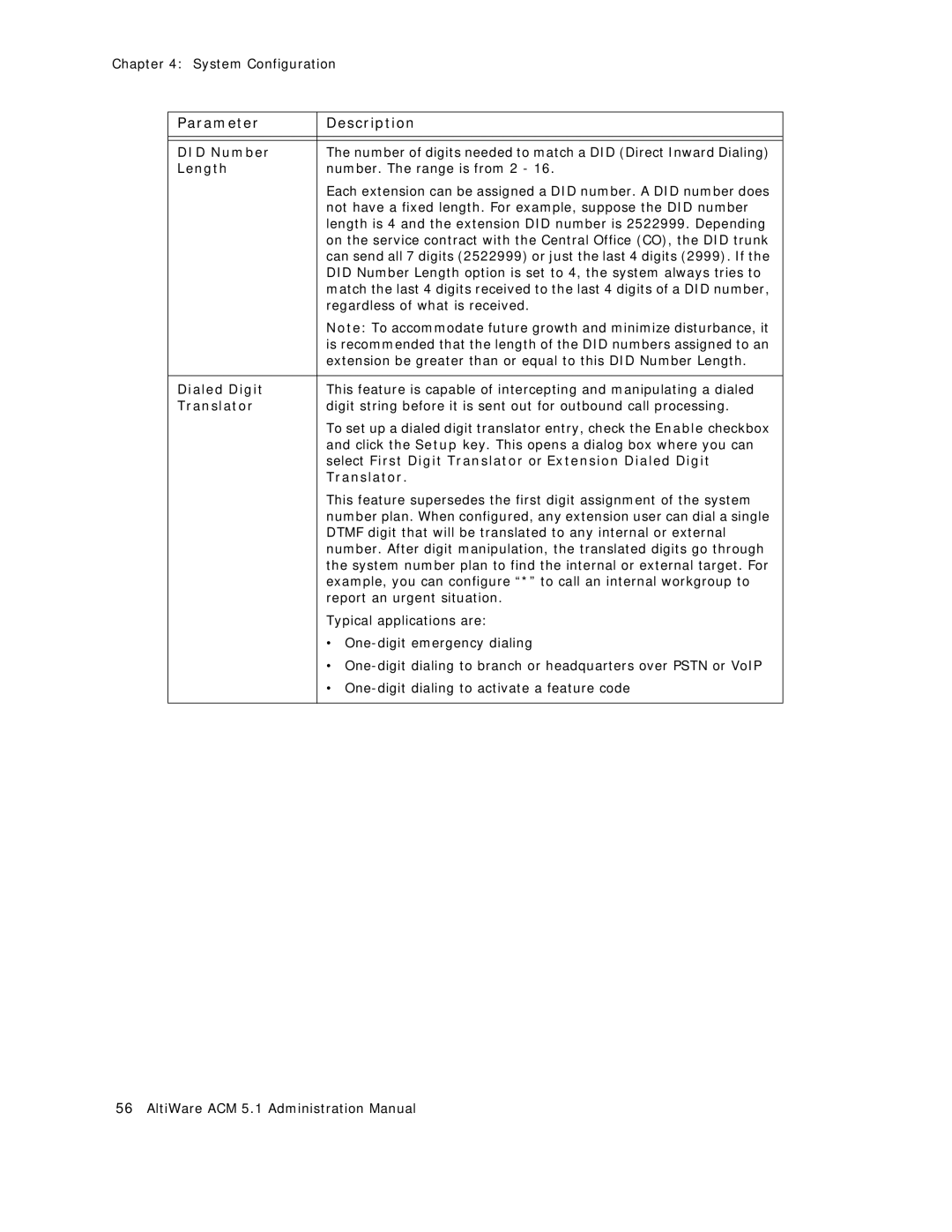 AltiGen comm ACM 5.1 manual Did Number, Length, Select First Digit Translator or Extension Dialed Digit 