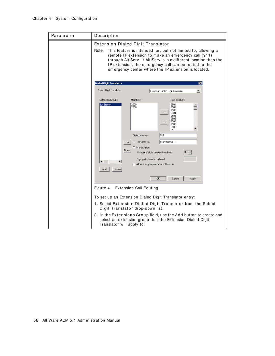 AltiGen comm ACM 5.1 manual Parameter Description Extension Dialed Digit Translator 