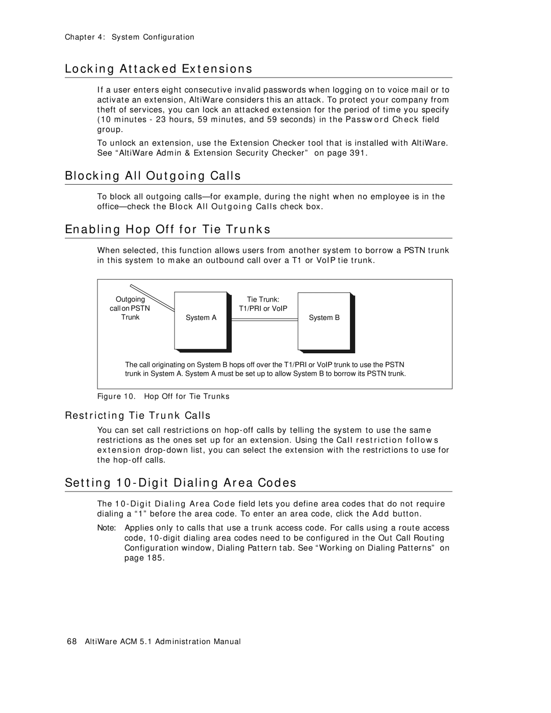 AltiGen comm ACM 5.1 manual Locking Attacked Extensions, Blocking All Outgoing Calls, Enabling Hop Off for Tie Trunks 