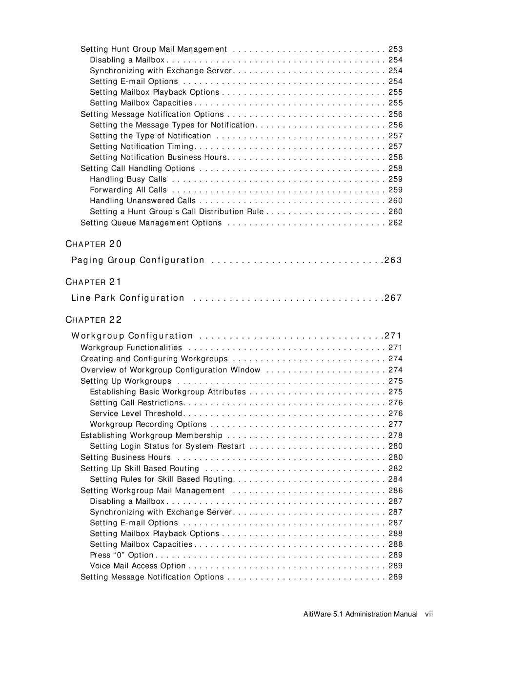 AltiGen comm ACM 5.1 manual Paging Group Configuration, Line Park Configuration, Workgroup Configuration 